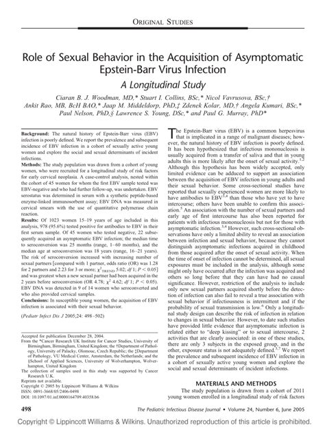 Pdf Role Of Sexual Behavior In The Acquisition Of Asymptomatic Epstein Barr Virus Infection