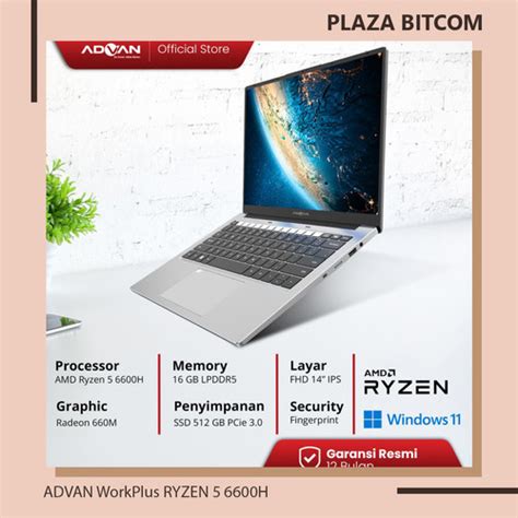 Jual LAPTOP ADVAN Workplus AMD RYZEN 5 6600H 16GB 512GB WIN11 14 FHD