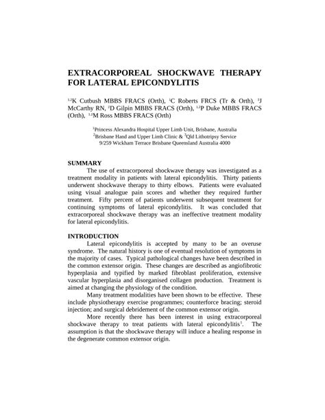 Pdf Extracorporeal Shockwave Therapy For Lateral Epicondylitis