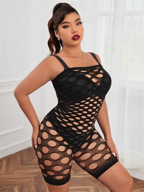 Classic Sexy Plus Hollow Out Fishnet Bodystocking Without Lingerie Set SHEIN USA