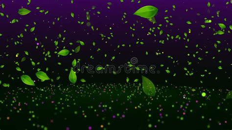 Magical Green Leaves And Glitter Sparkle Dust Flying On Twinkle Glitter