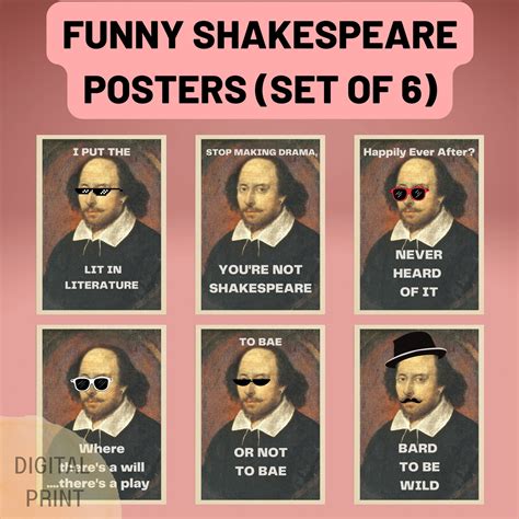 Funny Shakespeare English Poster Set Bundle Of 6 Funny Etsy Australia