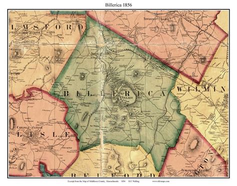 Billerica 1856 Old Town Map With Homeowner Names Massachusetts Etsy Map Wall Maps Town Map