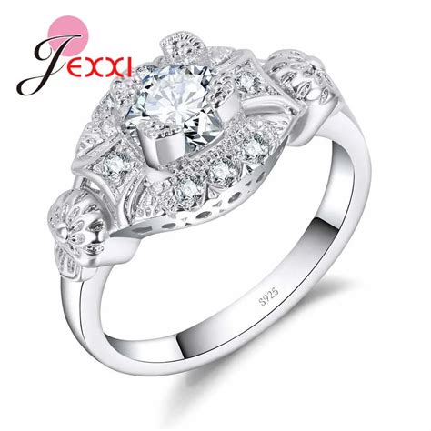 Jexxi Lowest Price Promotion 925 Real Silver Jewelry Women Noble Crystal Ring Vintage Type For