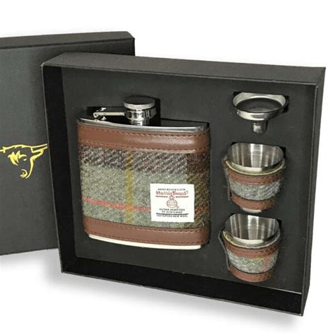 Harris Tweed Hip Flask Gift Set MacLeod Tartan Cigars Unlimited