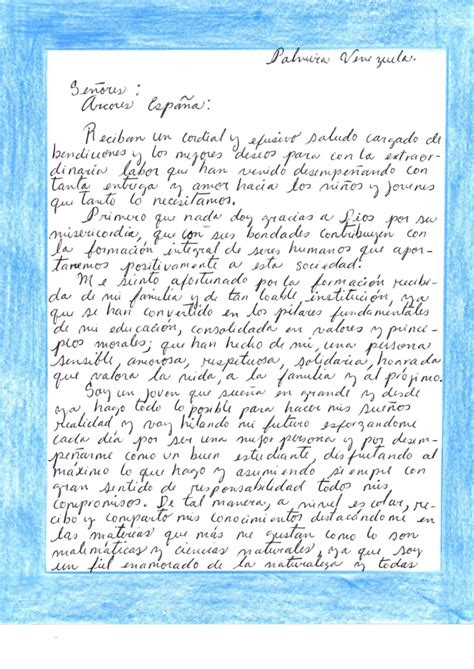 Darwin Casique La carta de agradecimiento de un niño apadrinado