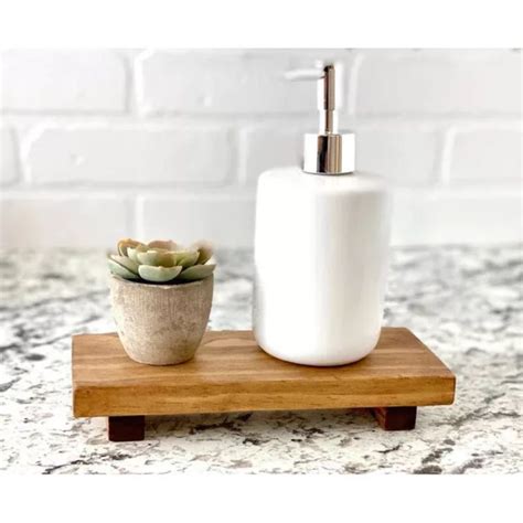 Wooden Farmhouse Vanity Tray Soap Stand Wood Riser Pedestal Stand Sink