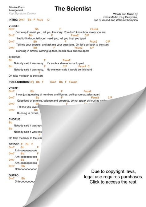 The Scientist Coldplay Piano Chords And Lyrics Bitesize Piano