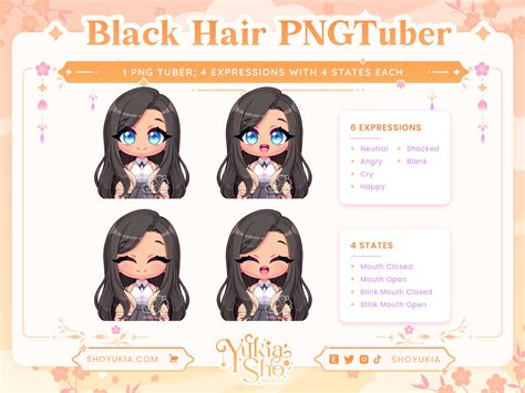 Black Hair Blue Eyes Chibi Pngtuber Model For Twitchyoutube Etsy