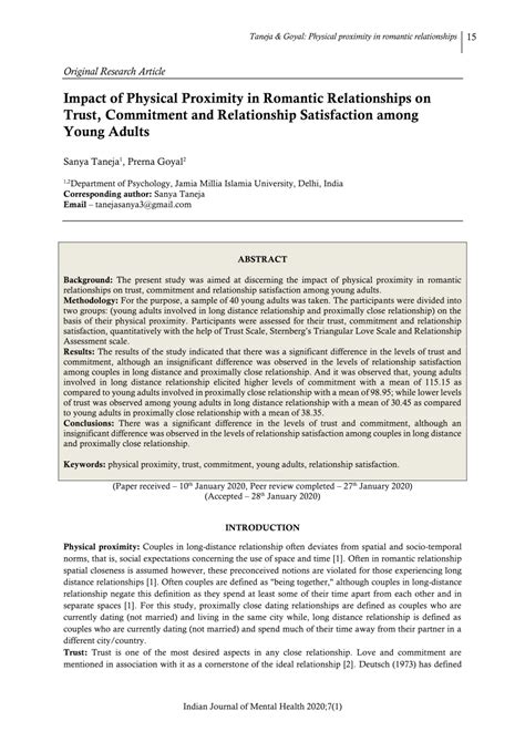 Pdf Impact Of Physical Proximity In Romantic Relationships On Trust