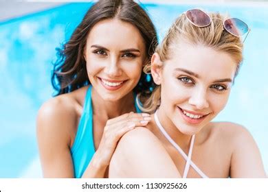 Laughing Beautiful Nude Models Posing Backtoback Stock Photo
