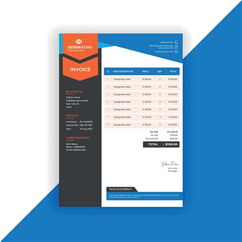 Business Invoice Template Clean Modern Corporate Invoice Design