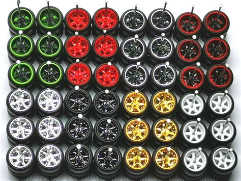 Hot Wheels 6 Spoke Rubber Tire 24 Sets 8 Colors MIX For JDM 1 64 164Wheel