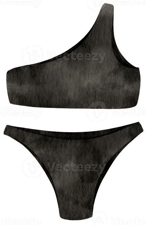 Black Two Piece Bikini Swimsuits Watercolor Style For Summer Decorative Element PNG