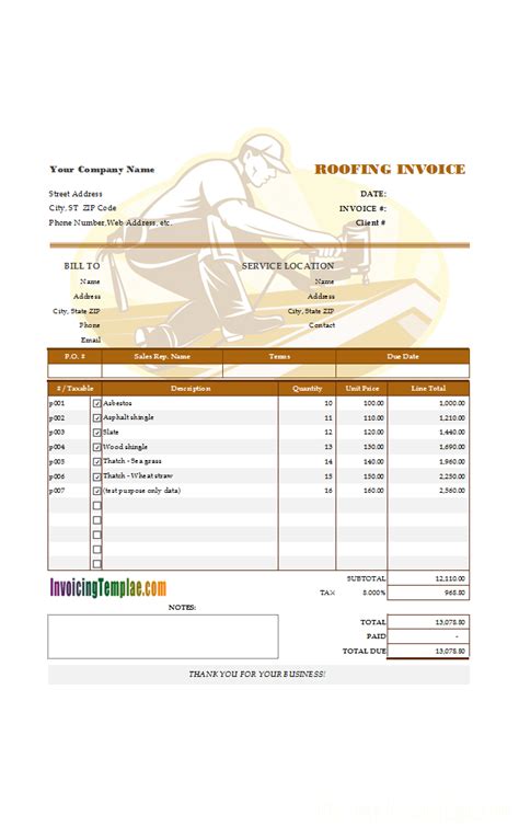 Sample Roofing Invoice