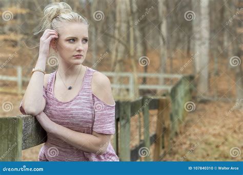 Blonde Model Posing Outdoors On An Autumn Day Stock Photo Image Of Leaves Attractive 107840310