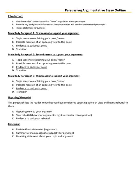 Persuasive/Argumentative Essay Outline Download Printable PDF ...