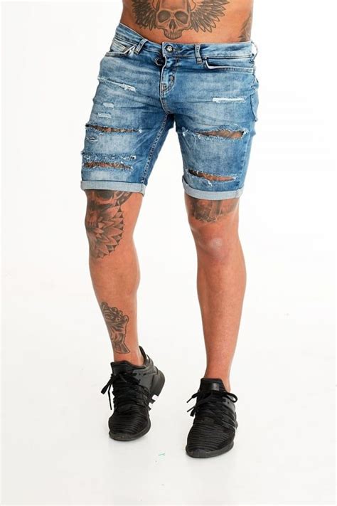 Sinners Urban Celebrity Ripped Denim Shorts Ripped Shorts Mens Outfits