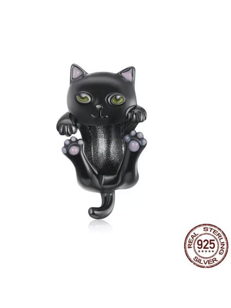 Black Cat Kitten Charm Genuine 925 Sterling Silver Bracelet Etsy