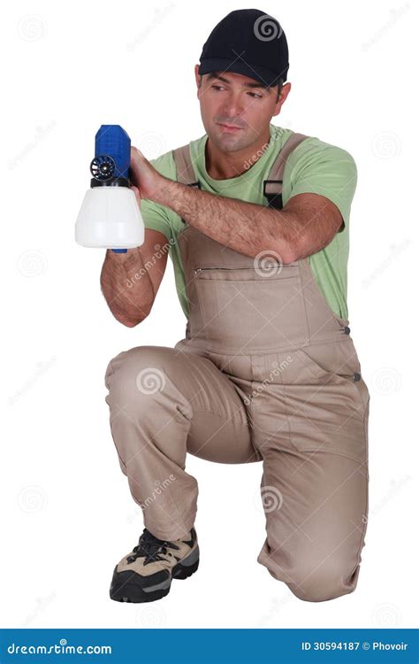 Man Using Paint Sprayer Stock Image Image Of Painter