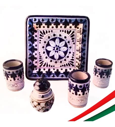 Vasos Tequileros Charola Y Salero Talavera Poblana Pino Env O Gratis