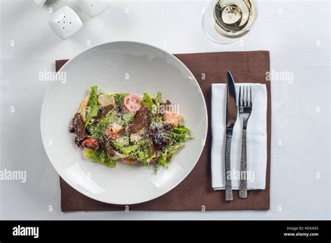 Caesar Salad With Seafood Stock Photo Alamy