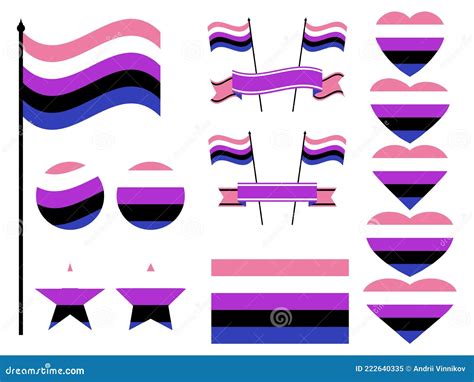 Genderfluid Pride Flag Collection Of Symbols Hearts Stars And Circles