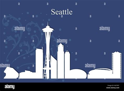 Seattle City Skyline Silhouette On Blue Background Vector Illustration