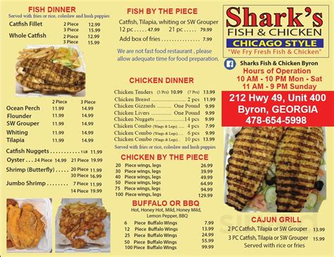 Sharks Fish And Chicken Chicago Style Byron Menu In Byron Georgia Usa