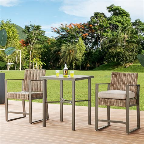 Latitude Run® Modern Style Tall Outdoor Bar Chairs Two Rattan Chairs