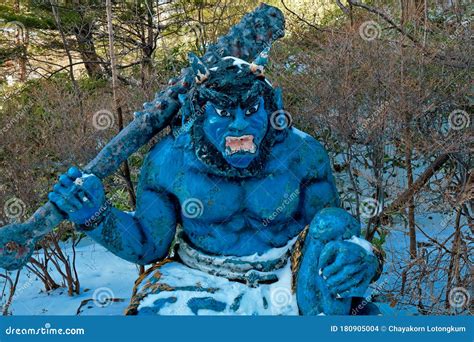 Giant Statue In Front Of Jigokudani Or Hell Valley Area Editorial Stock