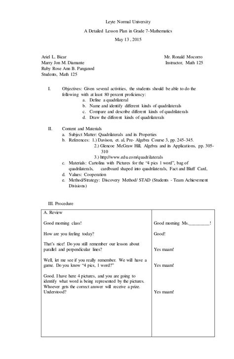 Lesson Plan Quadrilaterals