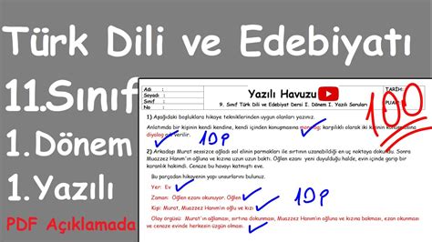 Türk Dili ve Edebiyatı 11 Sınıf 1 Dönem 1 Yazılı Soruları Klasik