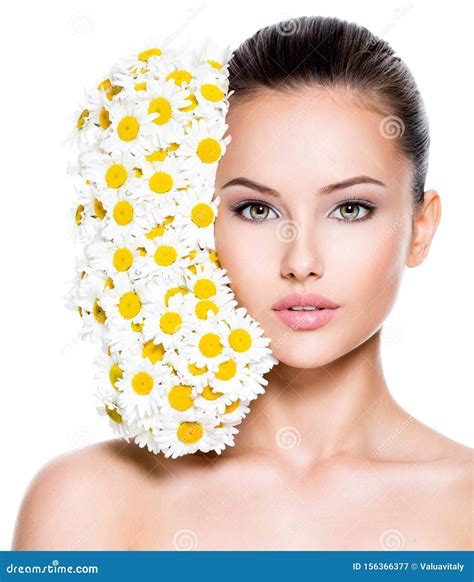 Face Of Young Beautiful Woman With Posy Flowers Stock Image Image Of