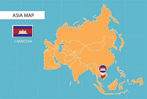Mapa Do Camboja Na ásia ícones Mostrando Bandeiras E Localização Do