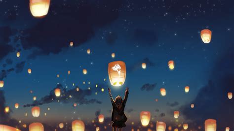 2880x1620 / Night, Lantern, Sky, Scenery wallpaper - Coolwallpapers.me!