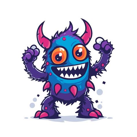 Premium Vector Funny Cartoon Monster With Horns Vector Illustration