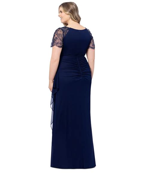 Xscape Plus Size Beaded Illusion Sleeve V Neck Gown Macy S