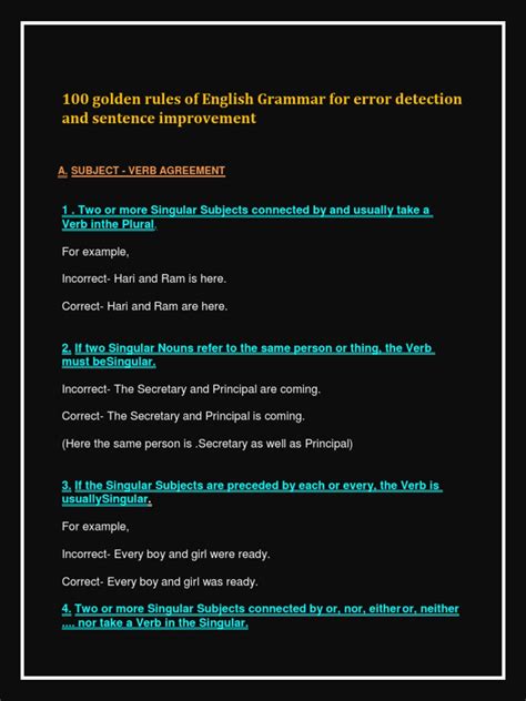 100 Golden Rules Of English Grammar For Error Detection And Sentence