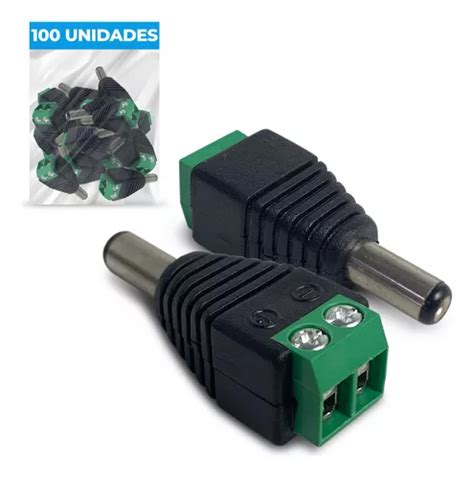 100 Conector Plug P4 Macho Câmera Segurança Fita Led Cftv Cor Preto