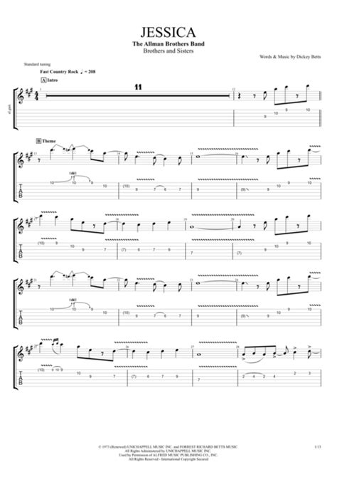 Jessica By The Allman Brothers Band Full Score Guitar Pro Tab