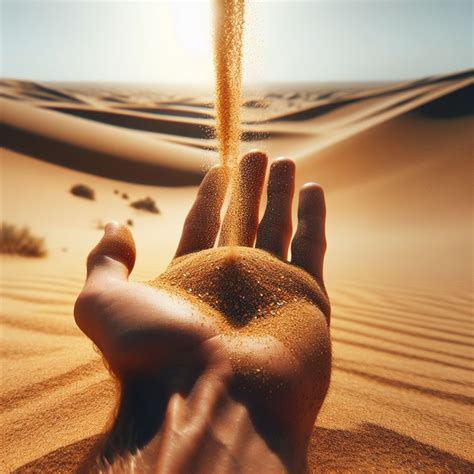 Golden Sand Slipping Through Sun Kissed Hand Desert Landscape View