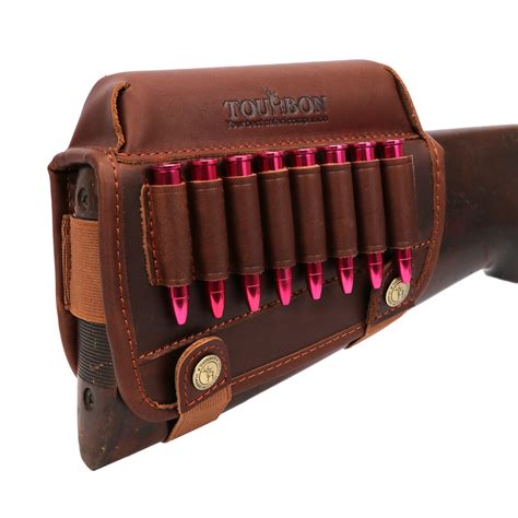 Tourbon Rifle Gun Buttstock Cheek Rest Riser Pad Real Leather W Ammo Cartridges Holder 306 30