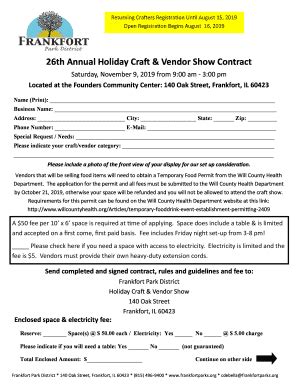 Fillable Online 26th Annual Holiday Craft Vendor Show Contract Fax