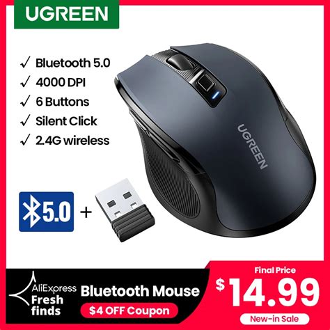 Ugreen ratón inalámbrico con Bluetooth 5 0 Mouse ergonómico de 4000