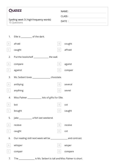 50 High Frequency Words Worksheets On Quizizz Free And Printable