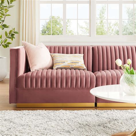 Sanguine Channel Tufted Performance Velvet 3 Seat Modular Sectional