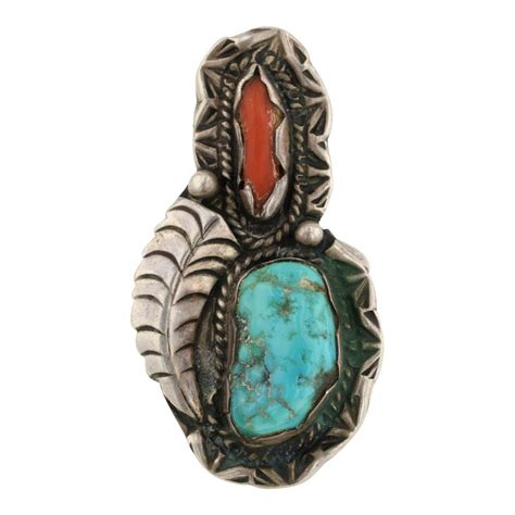 Lot Vintage Navajo Nugget Turquoise Coral Ring