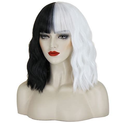 shecool Cruella Deville Costume Women Wig Black and White Cosplay Wig ...