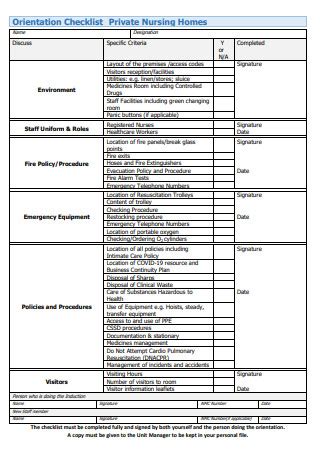 Sample Nursing Orientation Checklist In Pdf